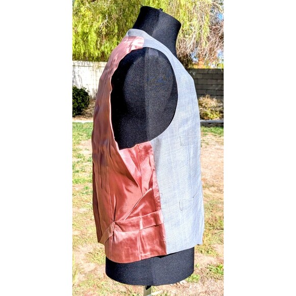 Vintage 4-Pocket Mens Sz40 M/Lg Suit Gray Crosshatch Vest 6-button Waistcoat EUC - Picture 2 of 6
